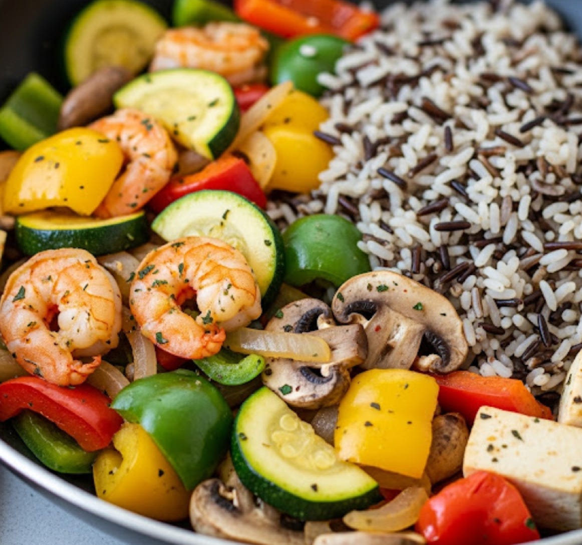 Rezept Reis-Gemüsepfanne mit Garnelen/Tofu